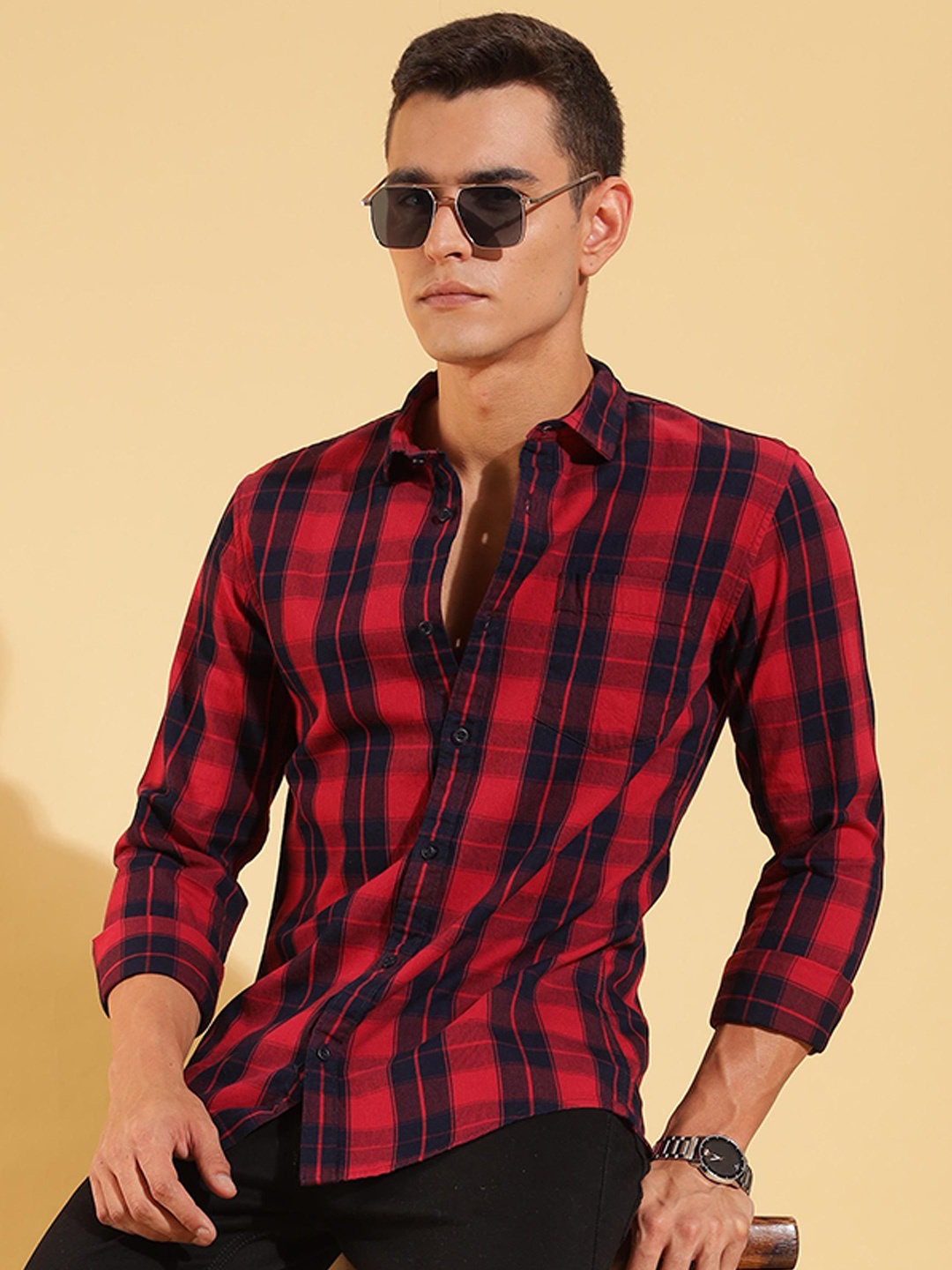 

HERE&NOW Men Slim Fit Tartan Checks Opaque Checked Casual Shirt, Multi