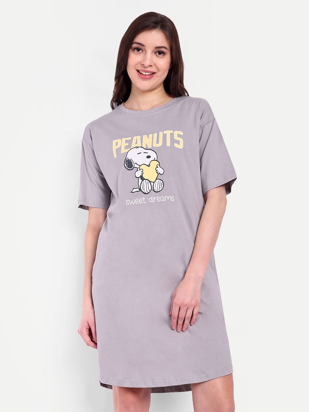 

Bedtime story Graphic Printed Pure Cotton T-shirt Nightdress, Grey