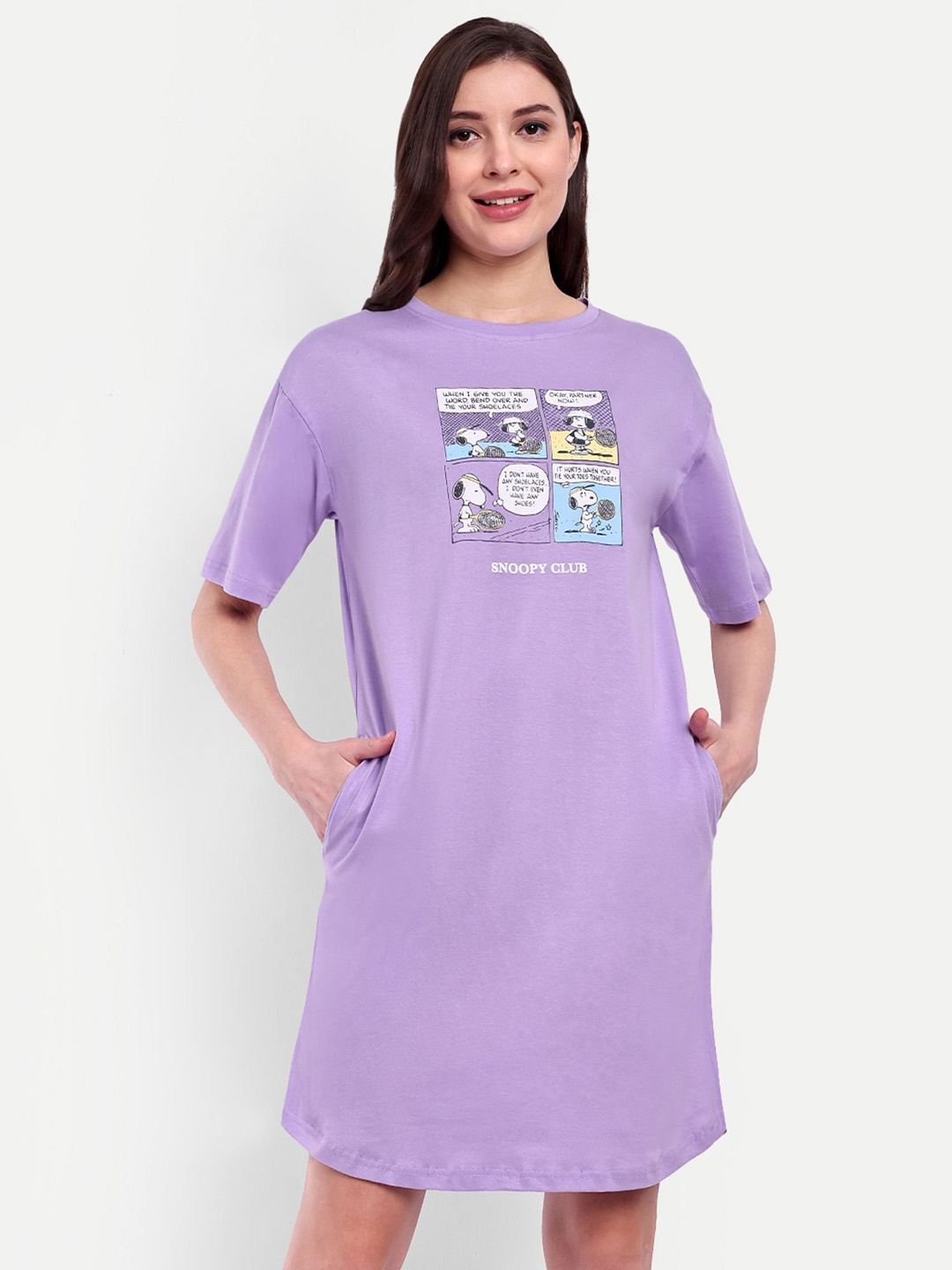 

Bedtime story Graphic Printed Pure Cotton T-shirt Nightdress, Lavender