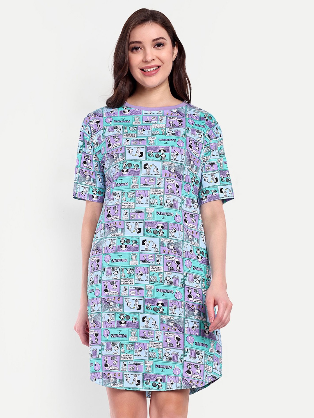 

Bedtime story Graphic Printed Pure Cotton T-shirt Nightdress, Purple