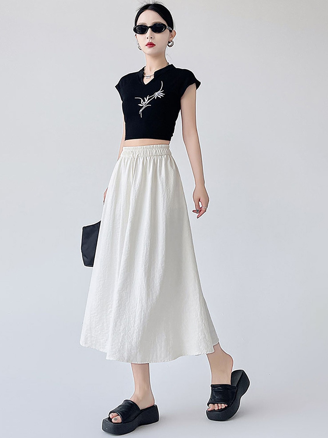 

LULU & SKY Midi Length A-Line Skirt, Off white