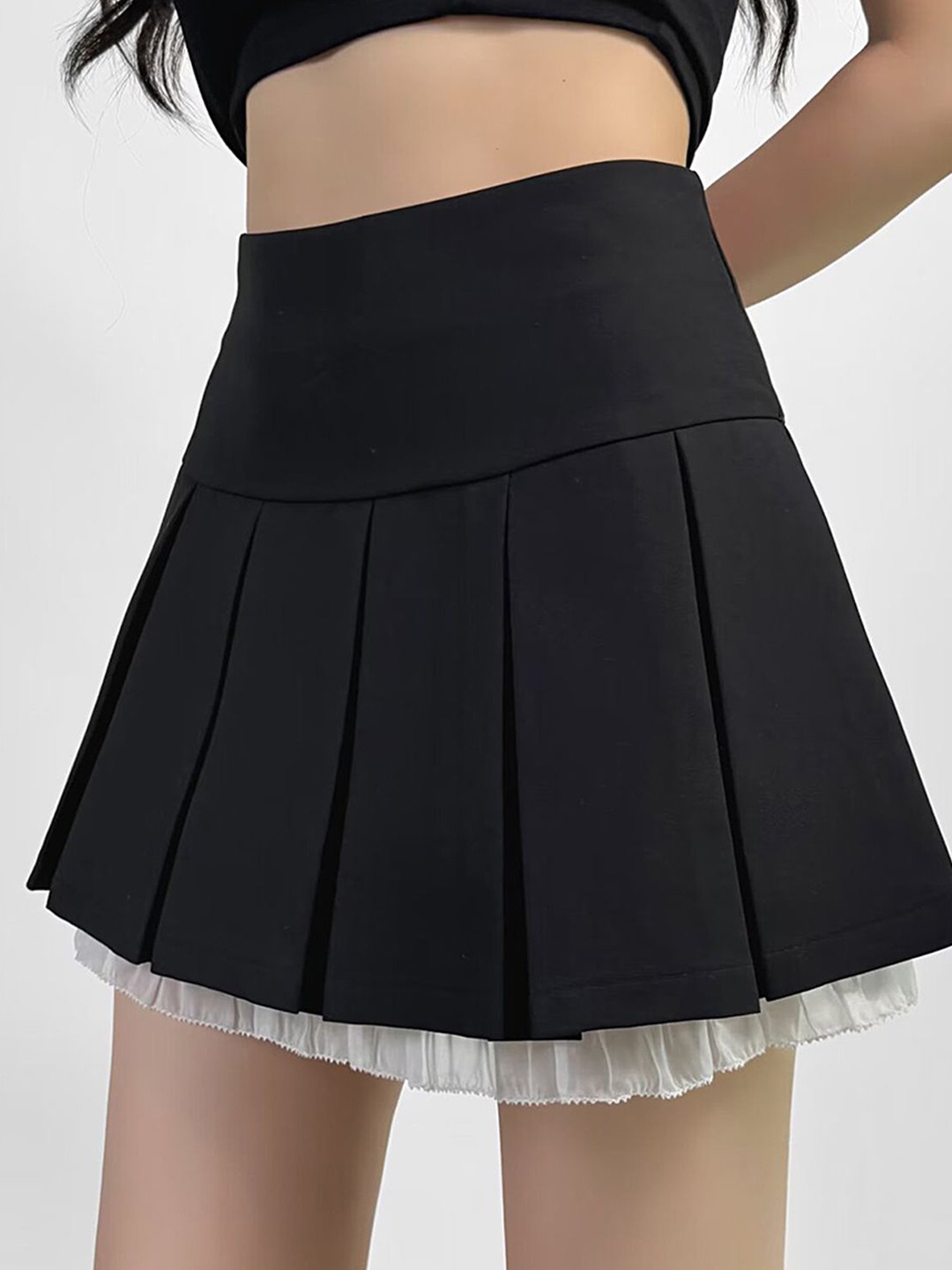 

LULU & SKY Flared Box Pleat Mini Skirt, Black