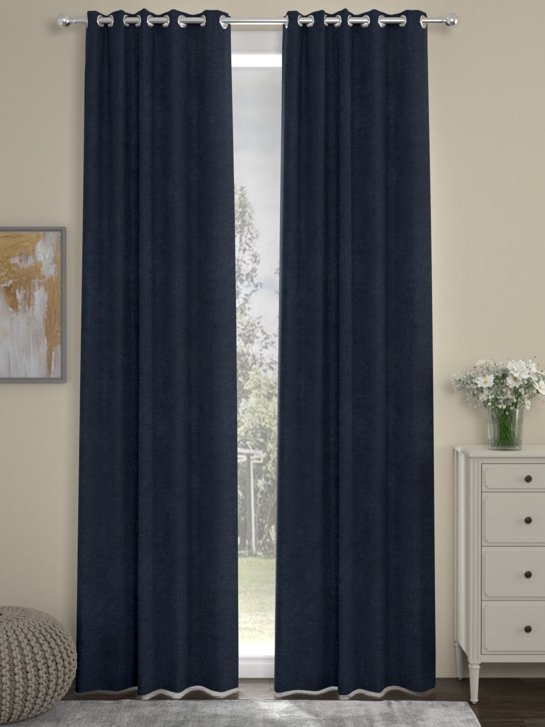 

Myntra Elegant Homes Navy Blue Set of 2 Door Curtain