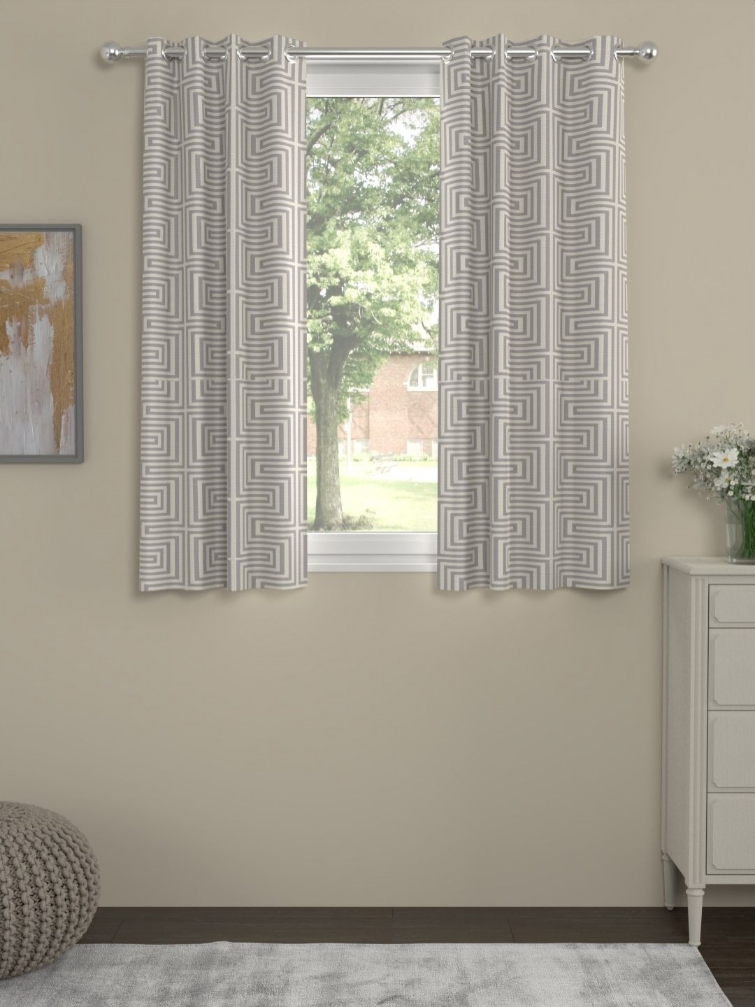 

Myntra Elegant Homes Grey Set of 2 Geometric Window Curtain