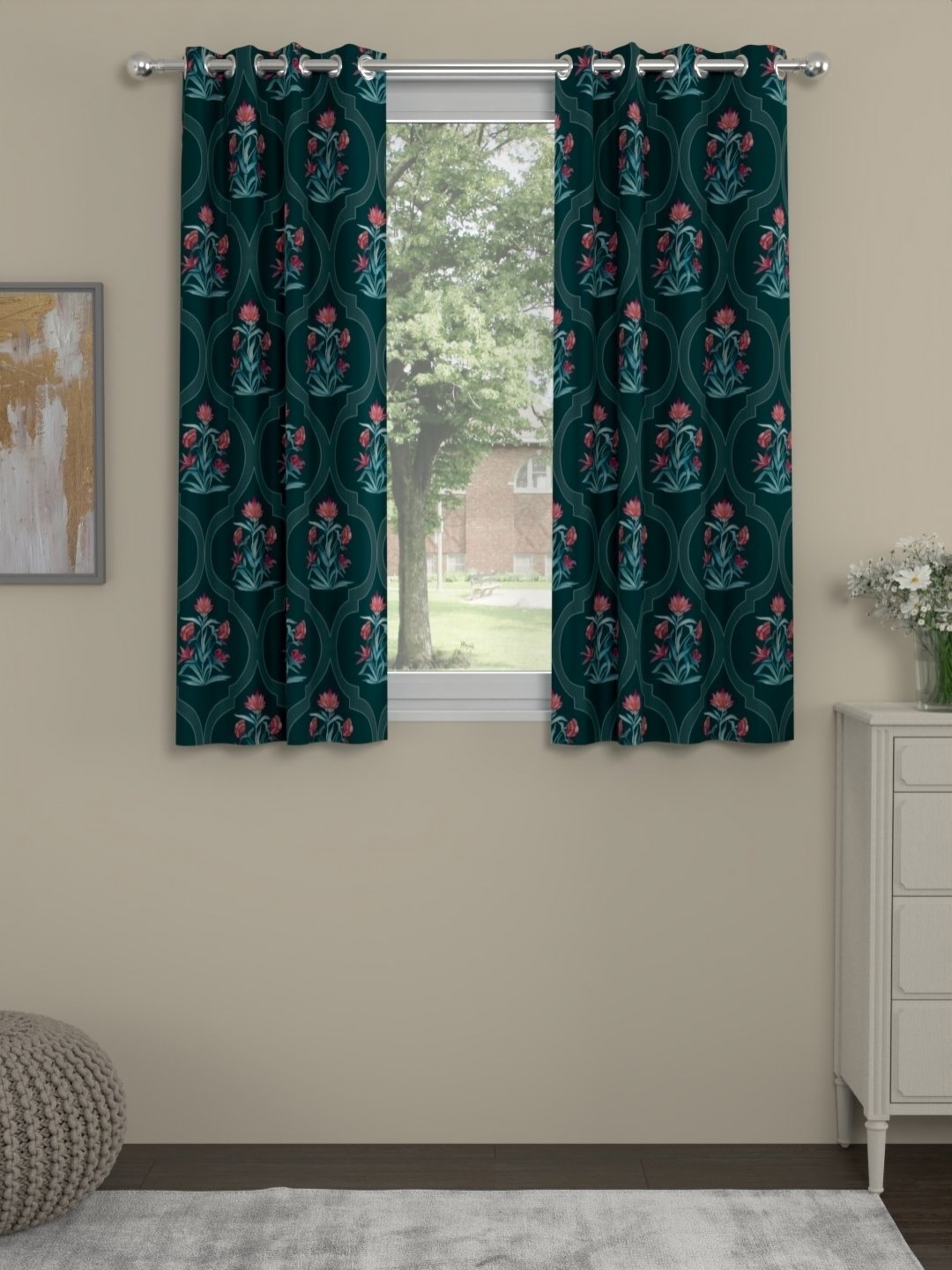 

Myntra Elegant Homes Green & Red Set of 2 Floral Window