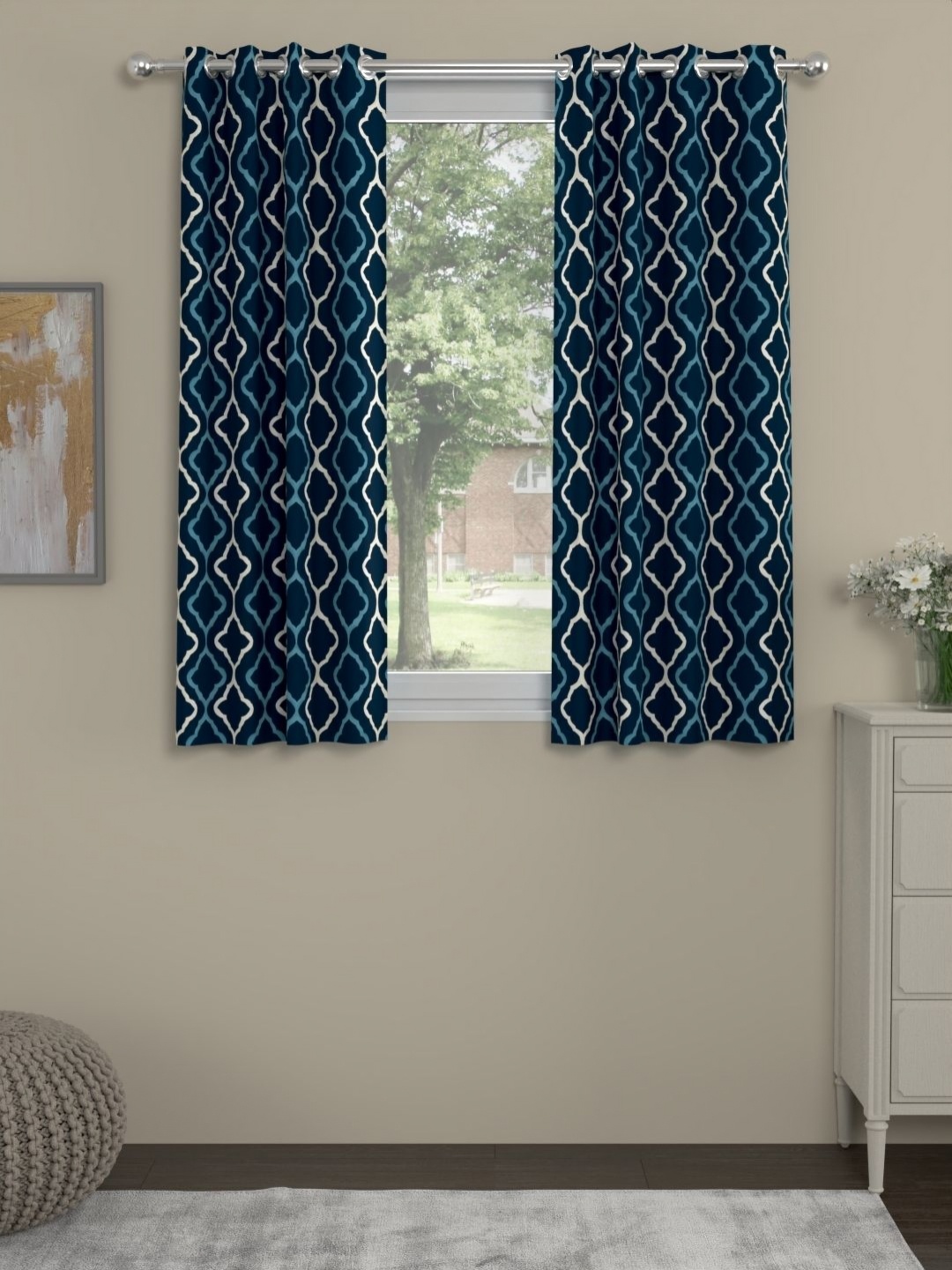

Myntra Elegant Homes Blue & White Set of 2 Window Curtain