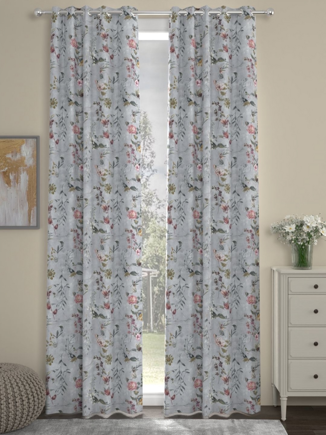 

Myntra Elegant Homes Grey & Green Set of 2 Floral Door Curtain