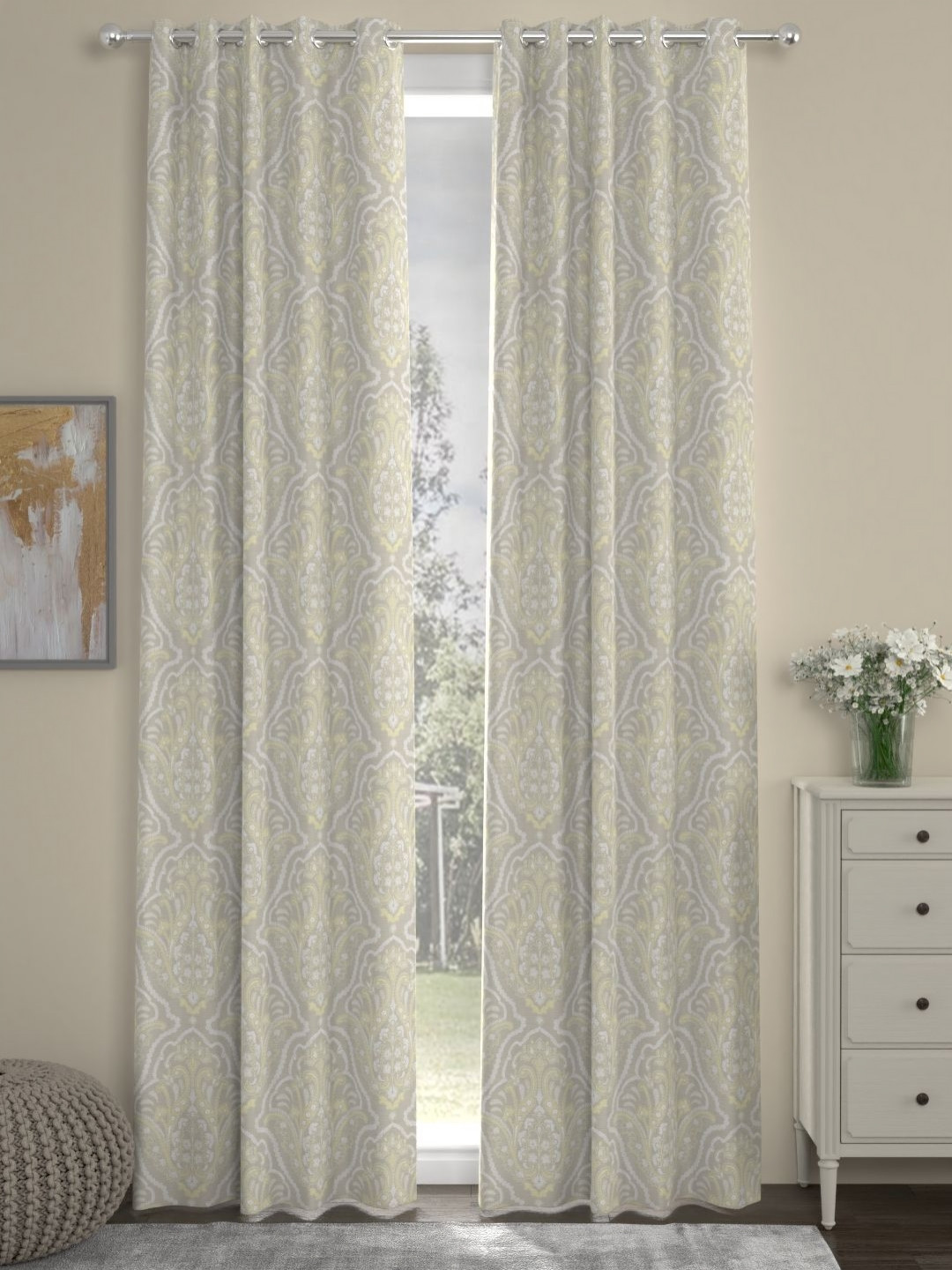 

Myntra Elegant Homes Yellow Set of 2 Floral Long Door Curtain