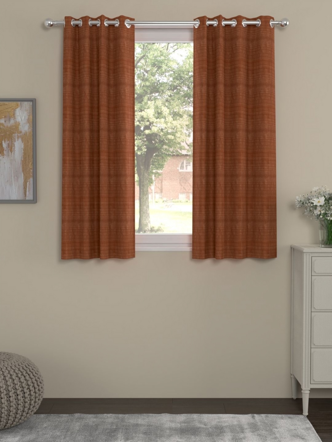 

Myntra Elegant Homes Rust Set of 2 Striped Window