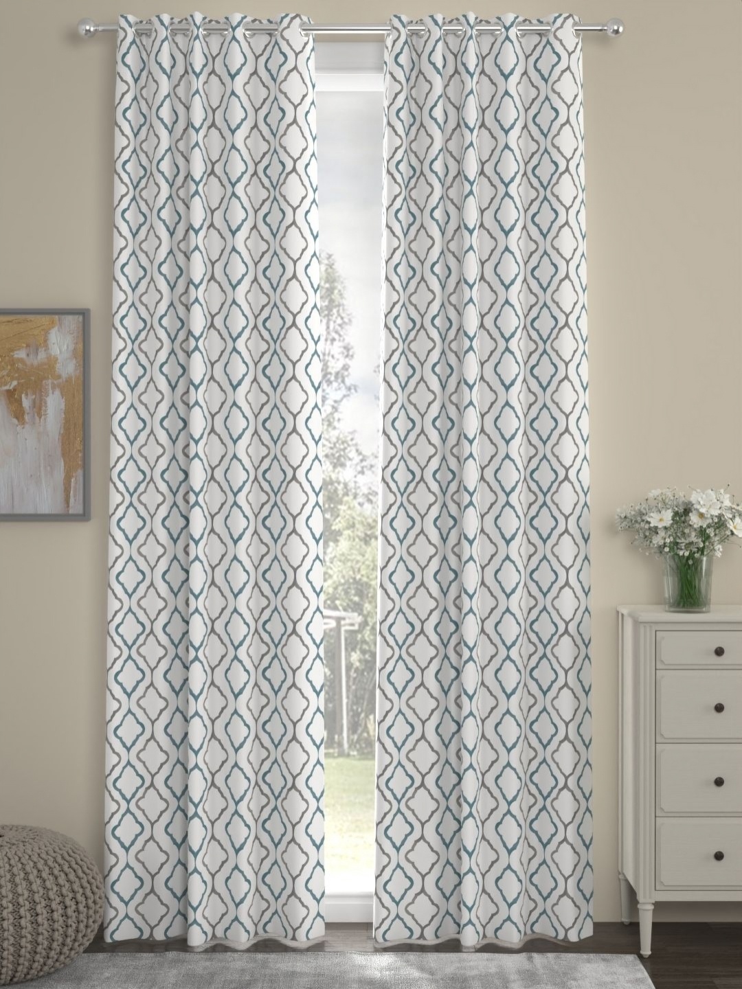 

Myntra Elegant Homes Grey & White Set of 2 Long Door Curtain