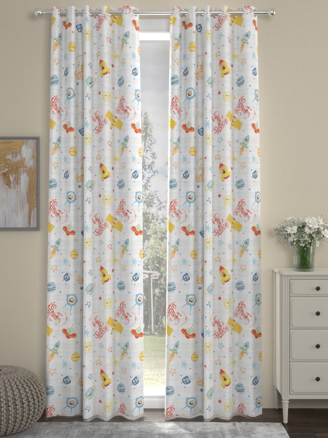 

Myntra Elegant Homes White & Yellow Set of 2 Geometric Long Door Curtain