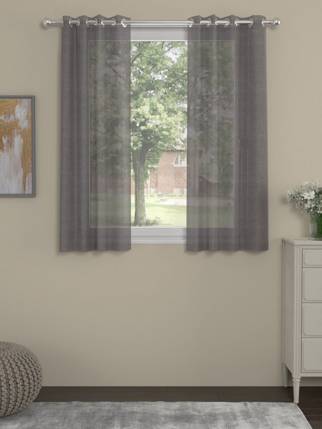 

Myntra Elegant Homes Grey Set of 2 Sheer Window Curtain