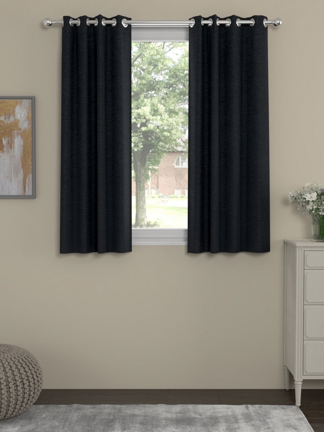 

Myntra Elegant Homes Charcoal Set of 2 Window Curtain