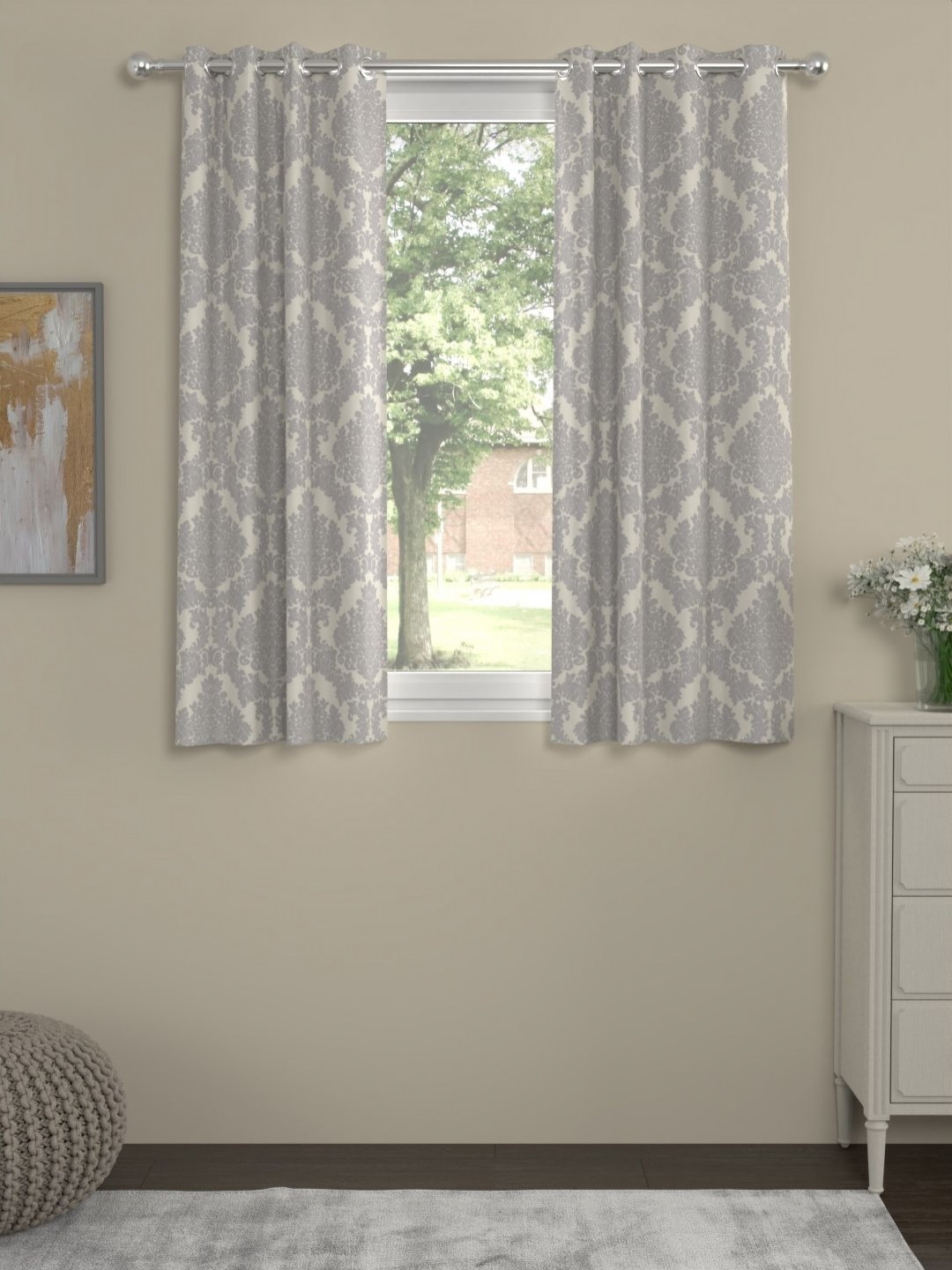 

Myntra Elegant Homes Grey & Beige Set of 2 Window Curtain