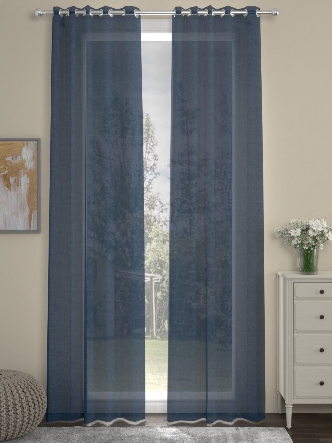 

Myntra Elegant Homes Navy Blue Set of 2 Sheer Long Door Curtain