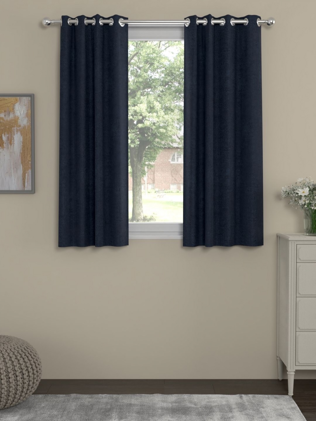 

Myntra Elegant Homes Navy Blue Set of 2 Window Curtain