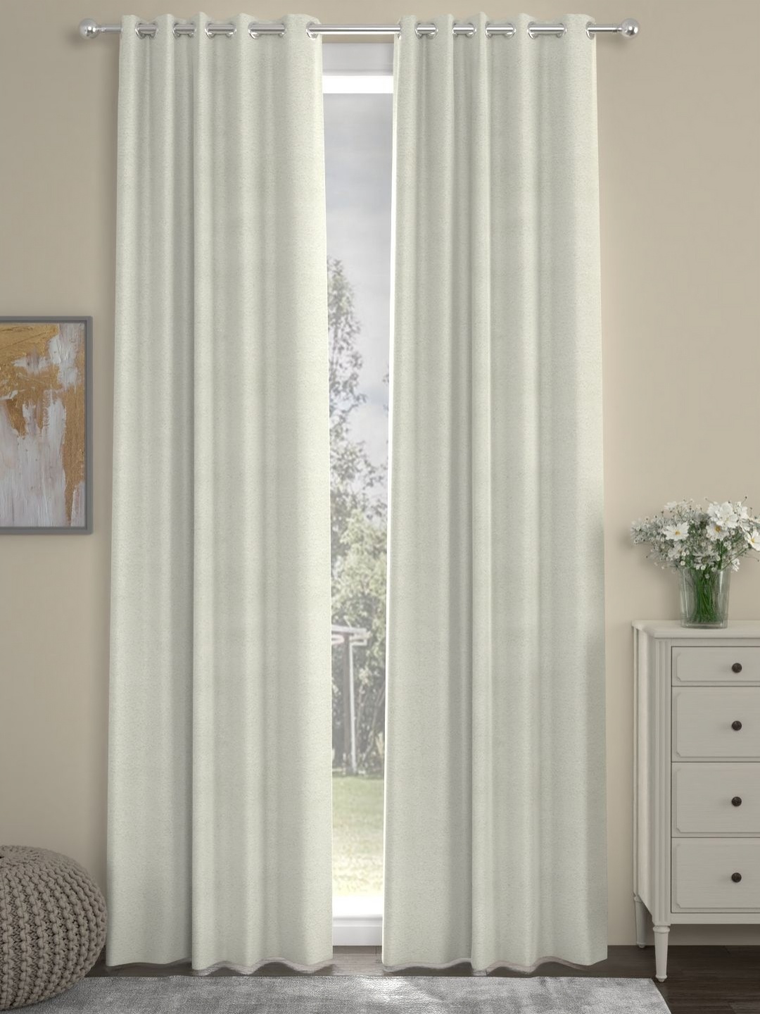 

Myntra Elegant Homes Cream-Coloured Set of 2 Long Door Curtain