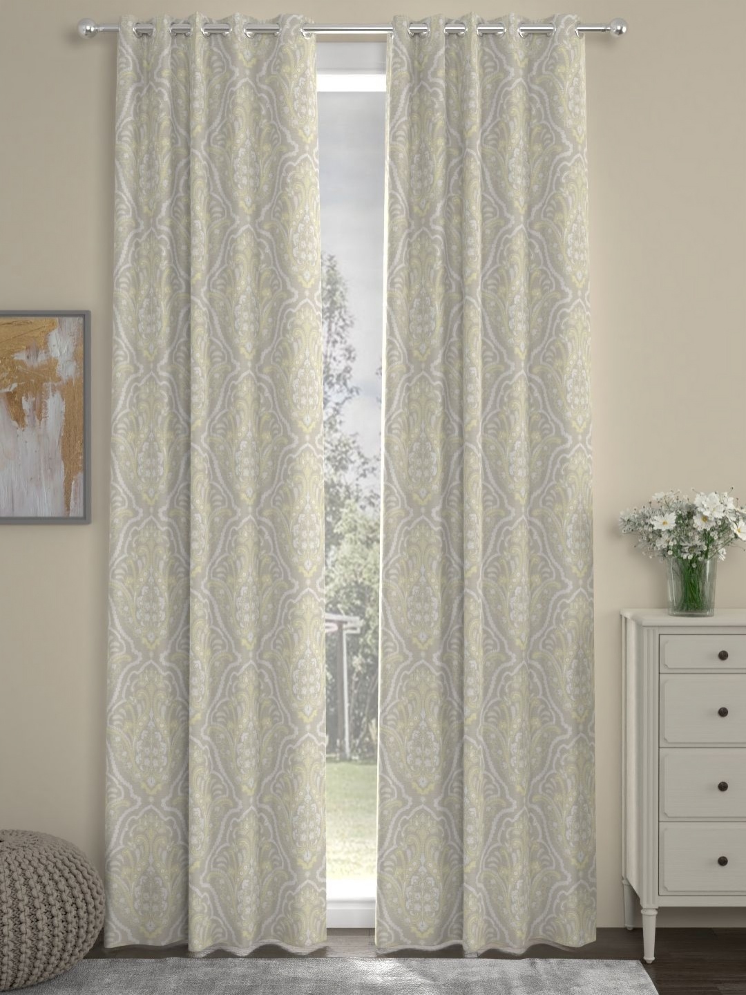 

Myntra Elegant Homes Yellow & Beige Set of 2 Floral Door Curtain