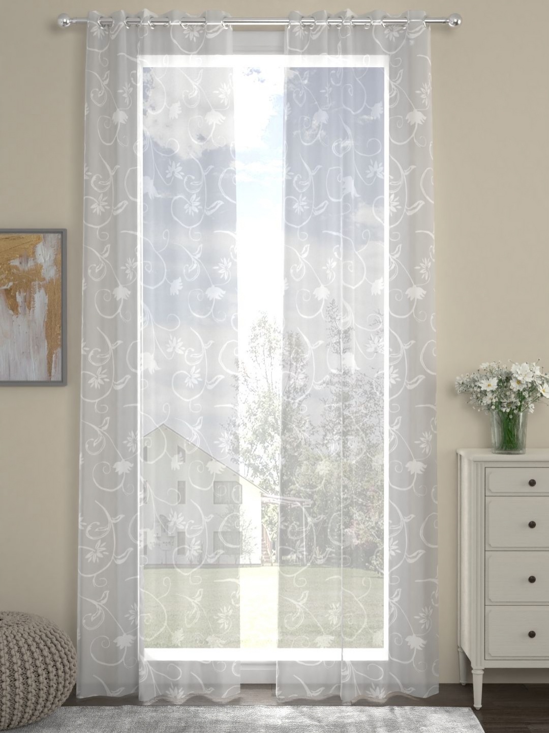 

Myntra Elegant Homes White Set of 2 Floral Sheer Door Curtain