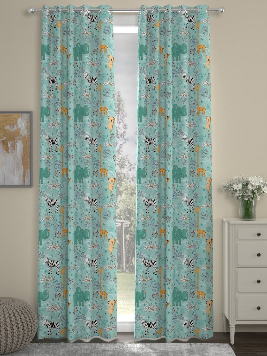 

Myntra Elegant Homes Teal & Yellow Set of 2 Quirky Door Curtain