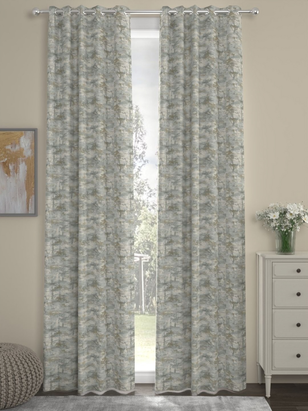 

Myntra Elegant Homes Sea Green & Grey Set of 2 Long Door Curtain
