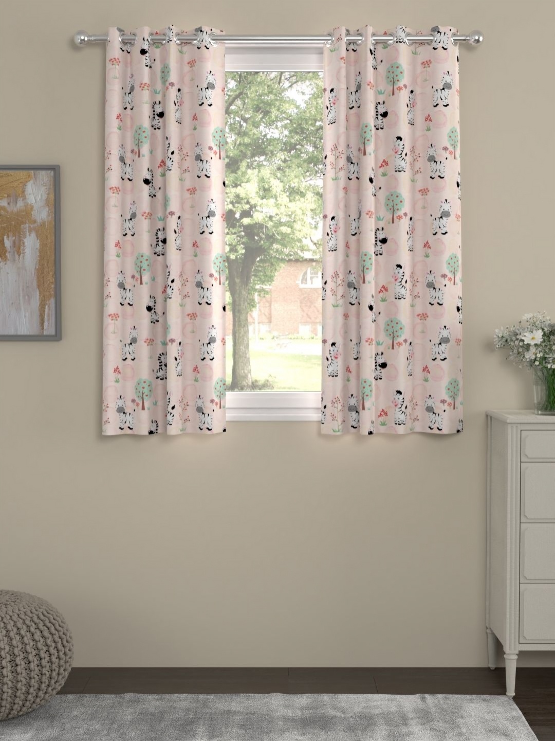 

Myntra Elegant Homes Pink & White Set of 2 Quirky Window Curtain