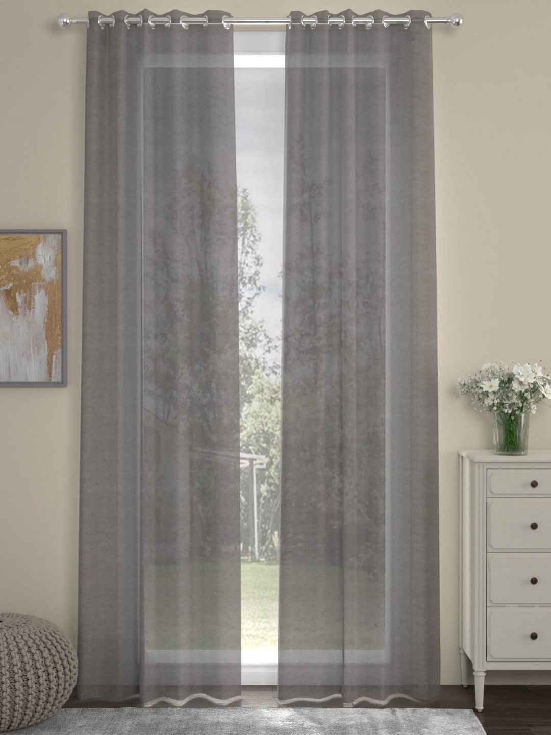 

Myntra Elegant Homes Grey Set of 2 Sheer Door Curtain