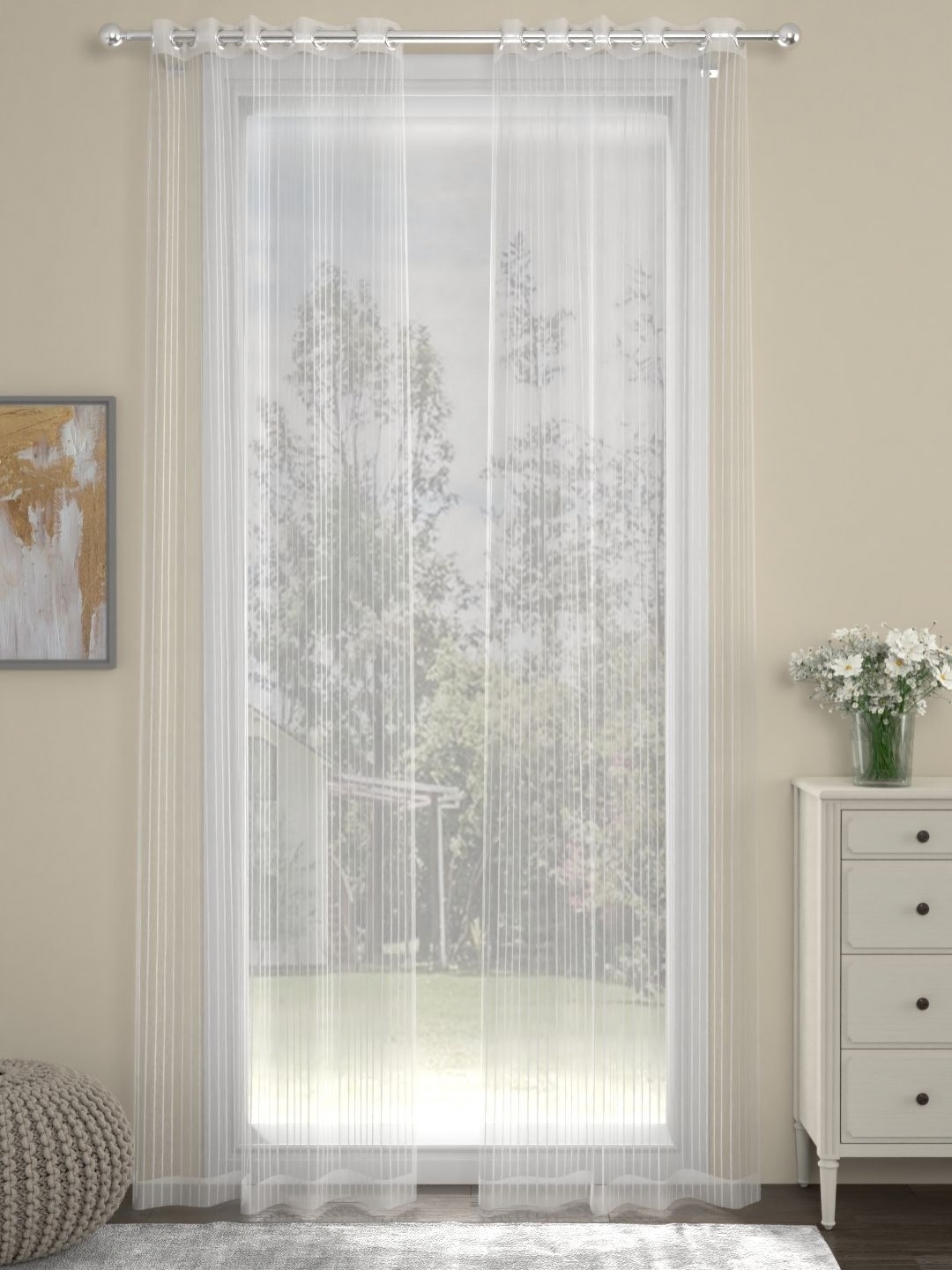 

Myntra Elegant Homes White Set of 2 Striped Sheer Door Curtain