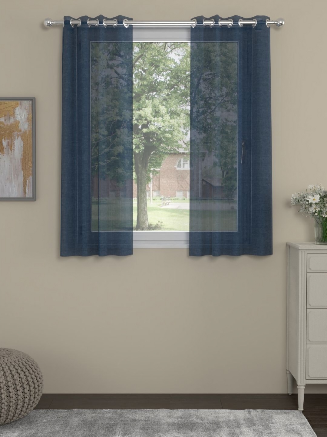 

Myntra Elegant Homes Navy Blue Set of 2 Sheer Window Curtain