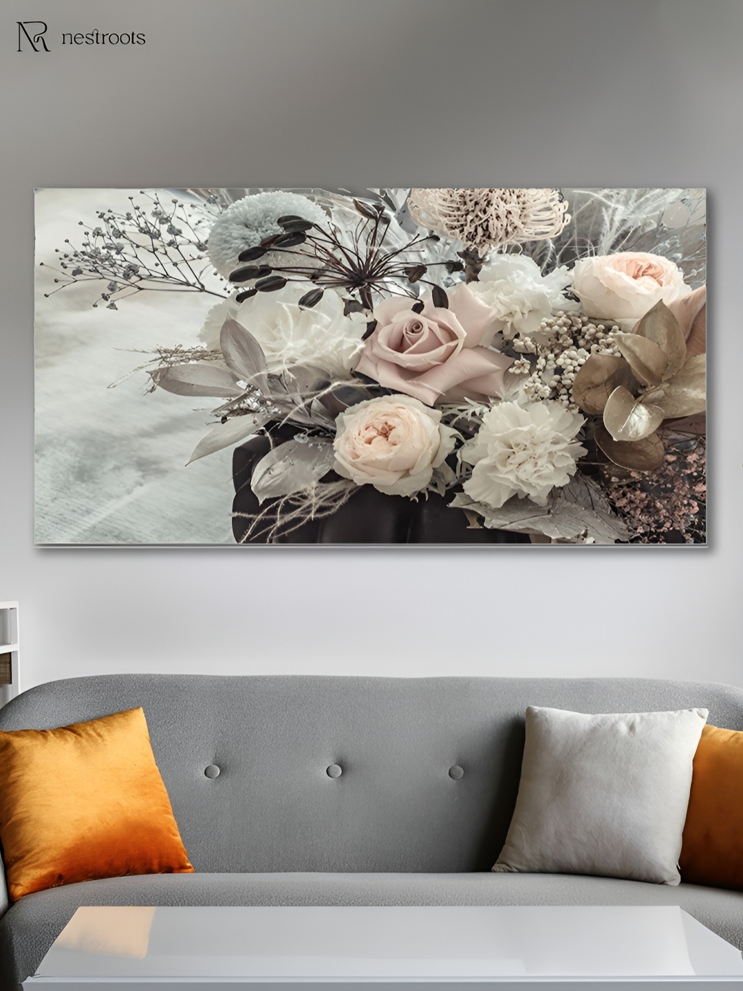 

nestroots White & Peach-Coloured Canvas Floral and Botanical Painting Wall Art