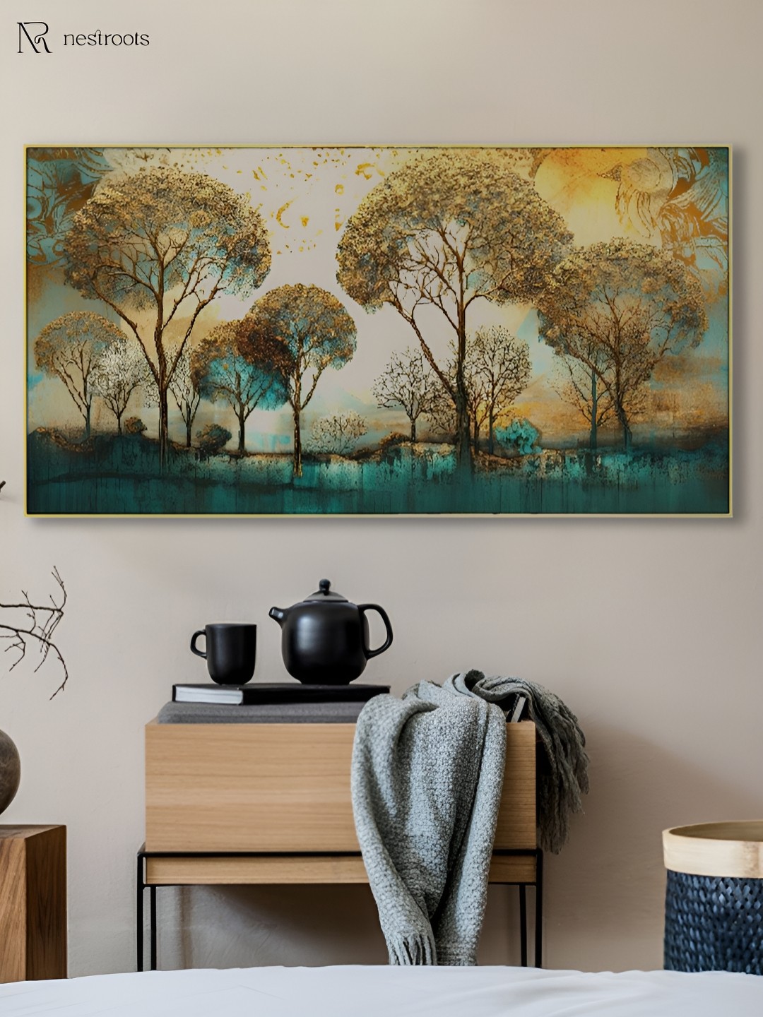 

nestroots Green & White 1 Piece Canvas Other Wall Paintings