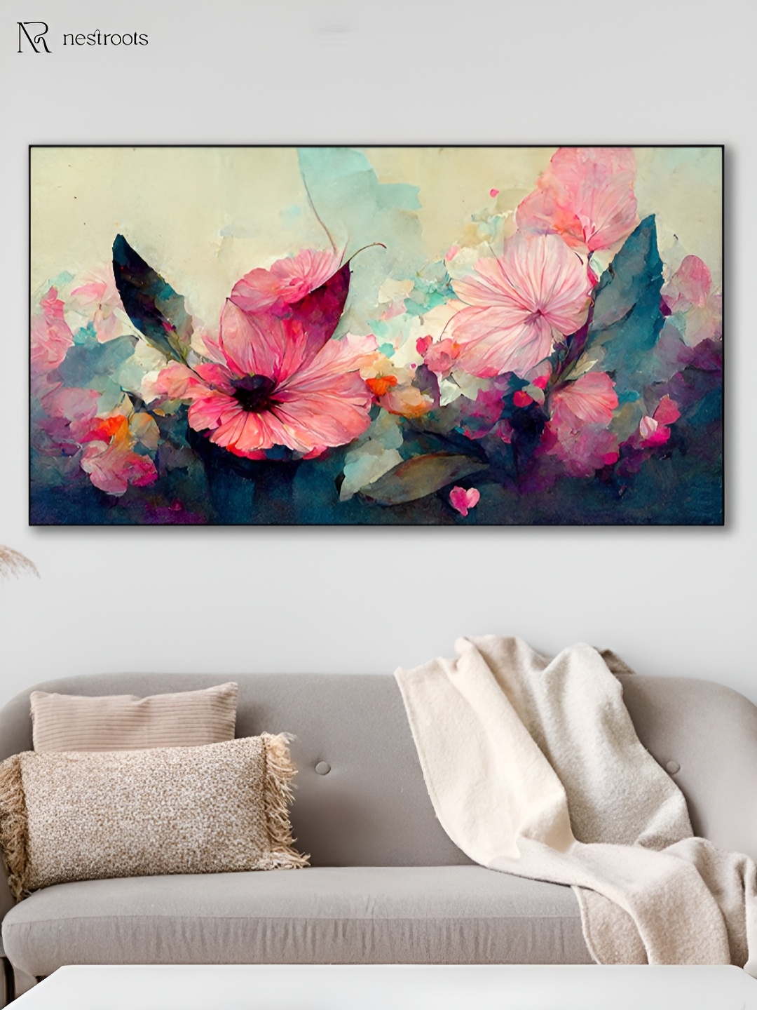 

nestroots White & Pink 1 Piece Canvas Floral and Botanical Wall Paintings