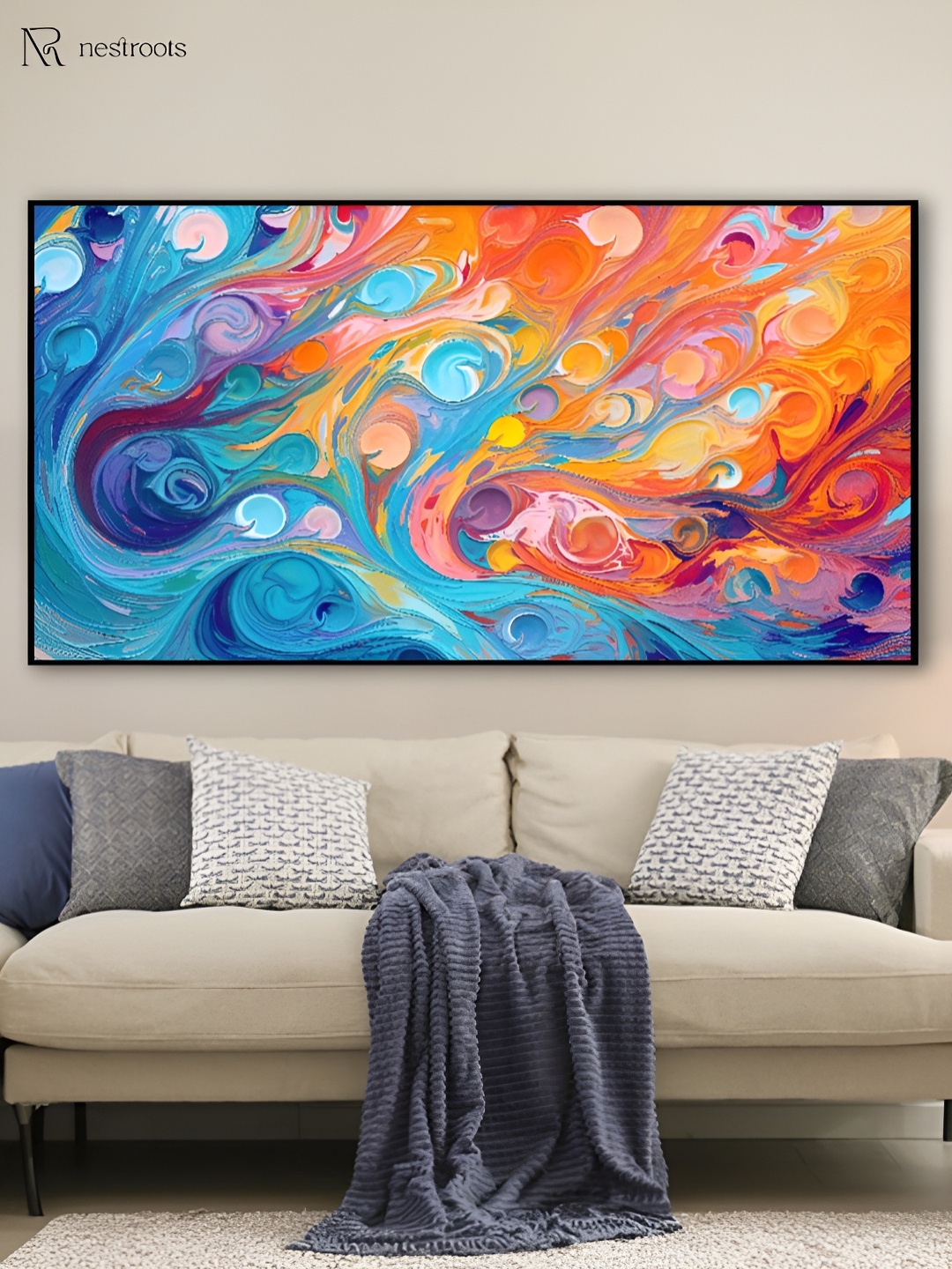 

nestroots Orange & Blue 1 Piece Canvas Abstract Wall Paintings