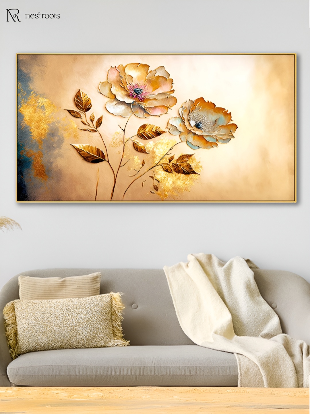 

nestroots Brown & White 1 Piece Canvas Floral and Botanical Wall Paintings