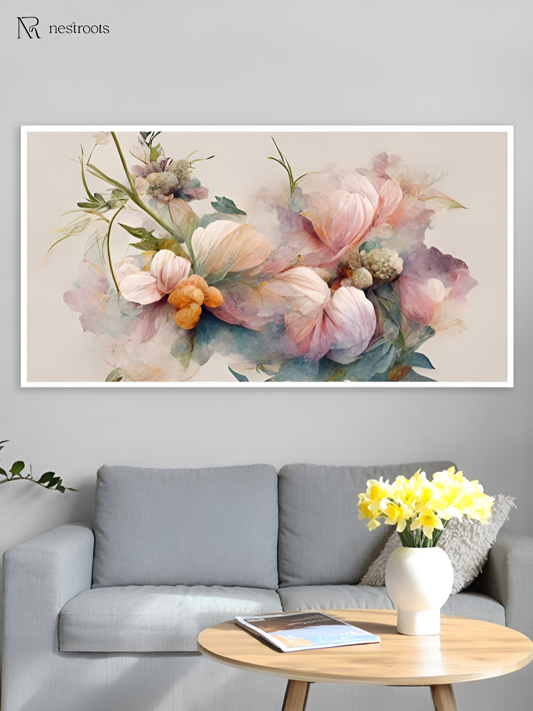 

nestroots Pink & Green 1 Piece Canvas Floral and Botanical Wall Paintings