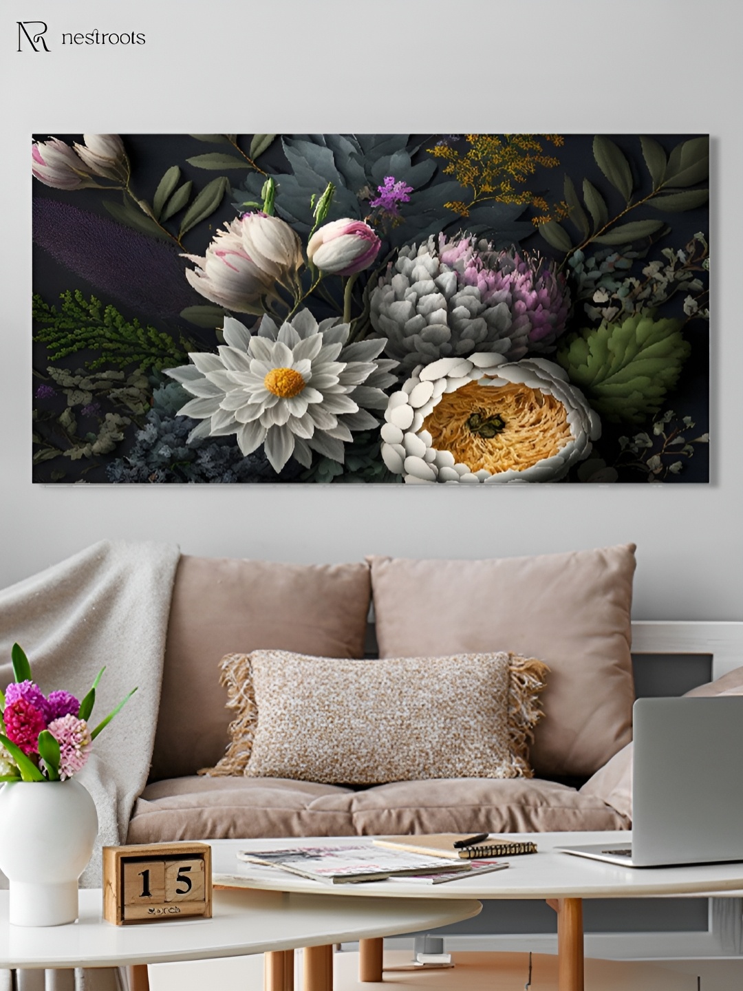 

nestroots White & Purple 1 Piece Canvas Floral and Botanical Wall Paintings