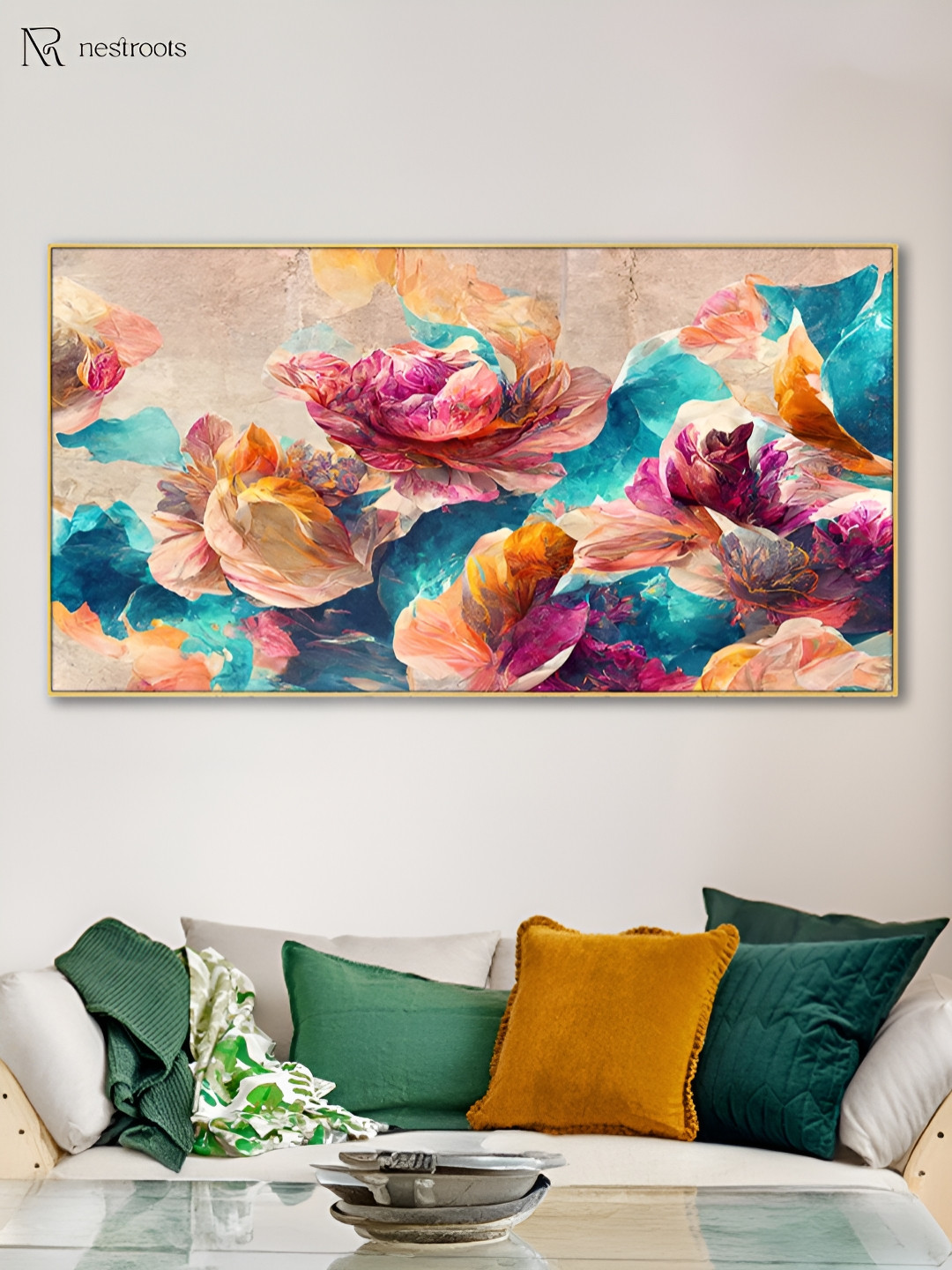 

nestroots Beige & Pink 1 Piece Canvas Floral and Botanical Wall Paintings