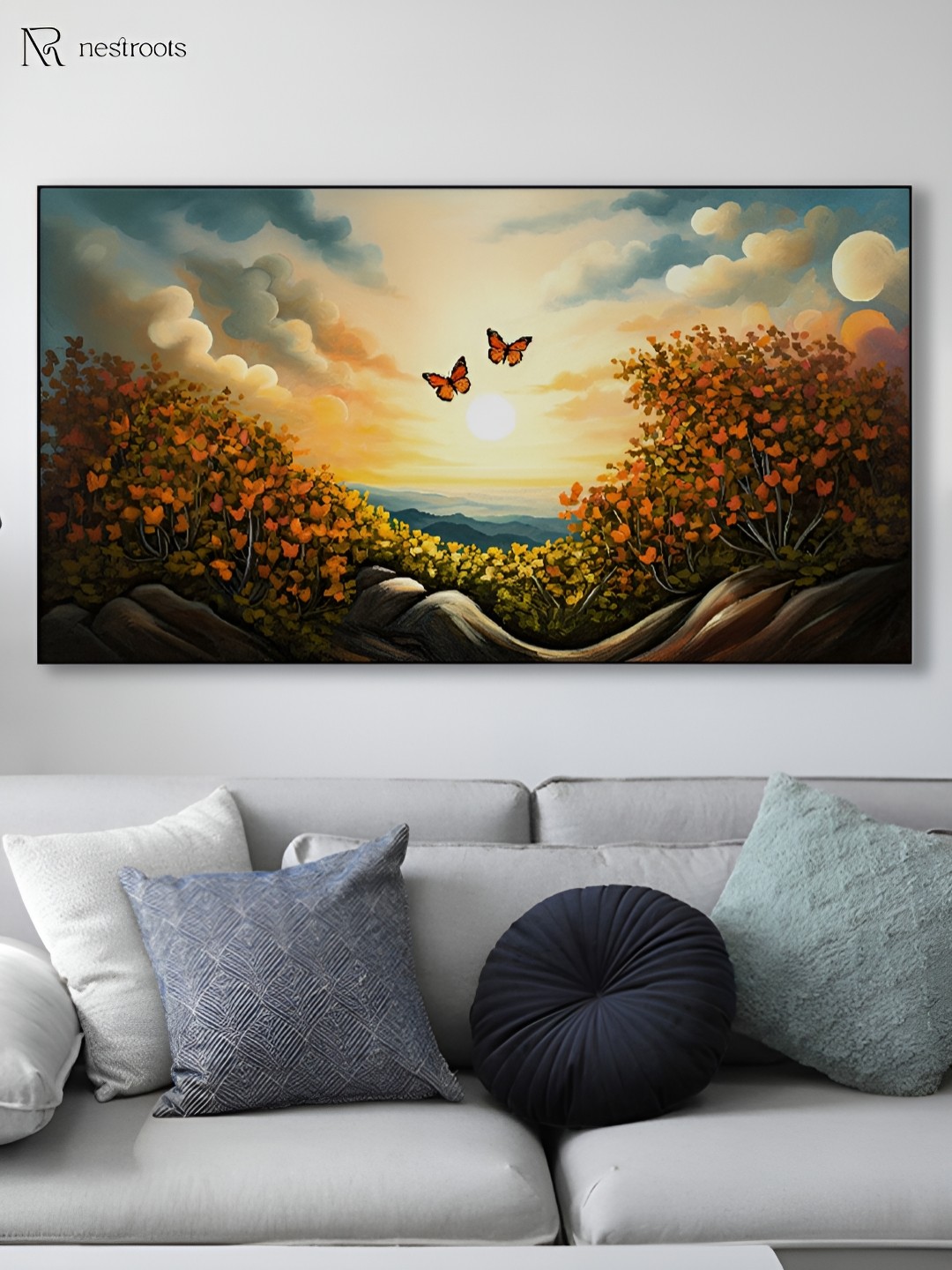

nestroots Yellow & Blue 1 Piece Canvas Floral and Botanical Wall Paintings