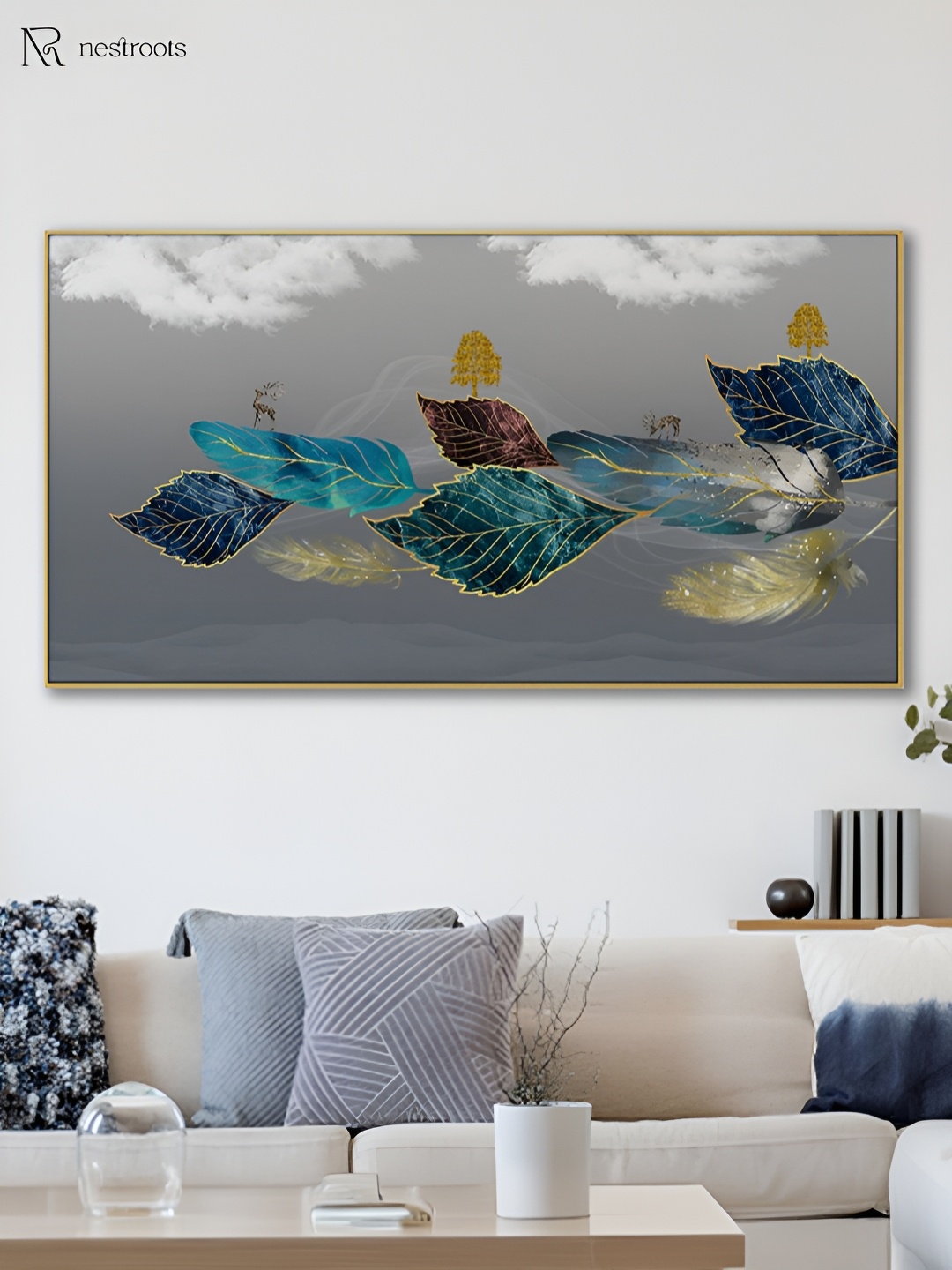 

nestroots Grey & Blue 1 Piece Canvas Floral and Botanical Wall Paintings