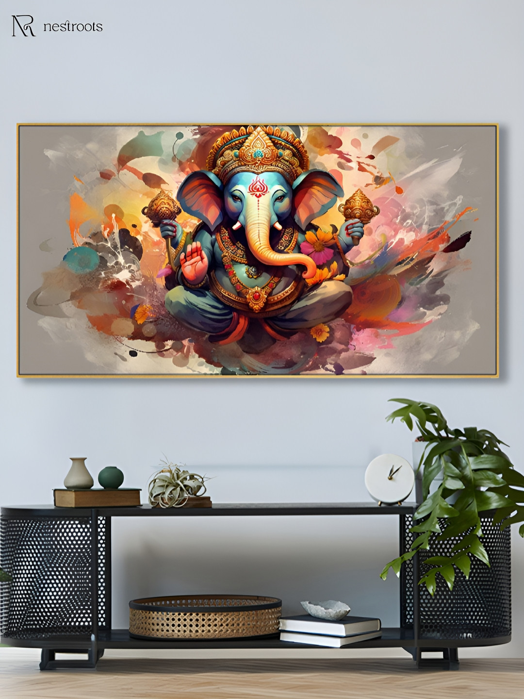 

nestroots Blue & Orange 1 Piece Canvas Religious Wall Paintings