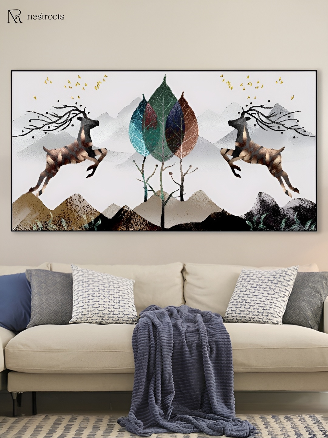 

nestroots White & Blue 1 Piece Canvas Birds and Animals Wall Paintings