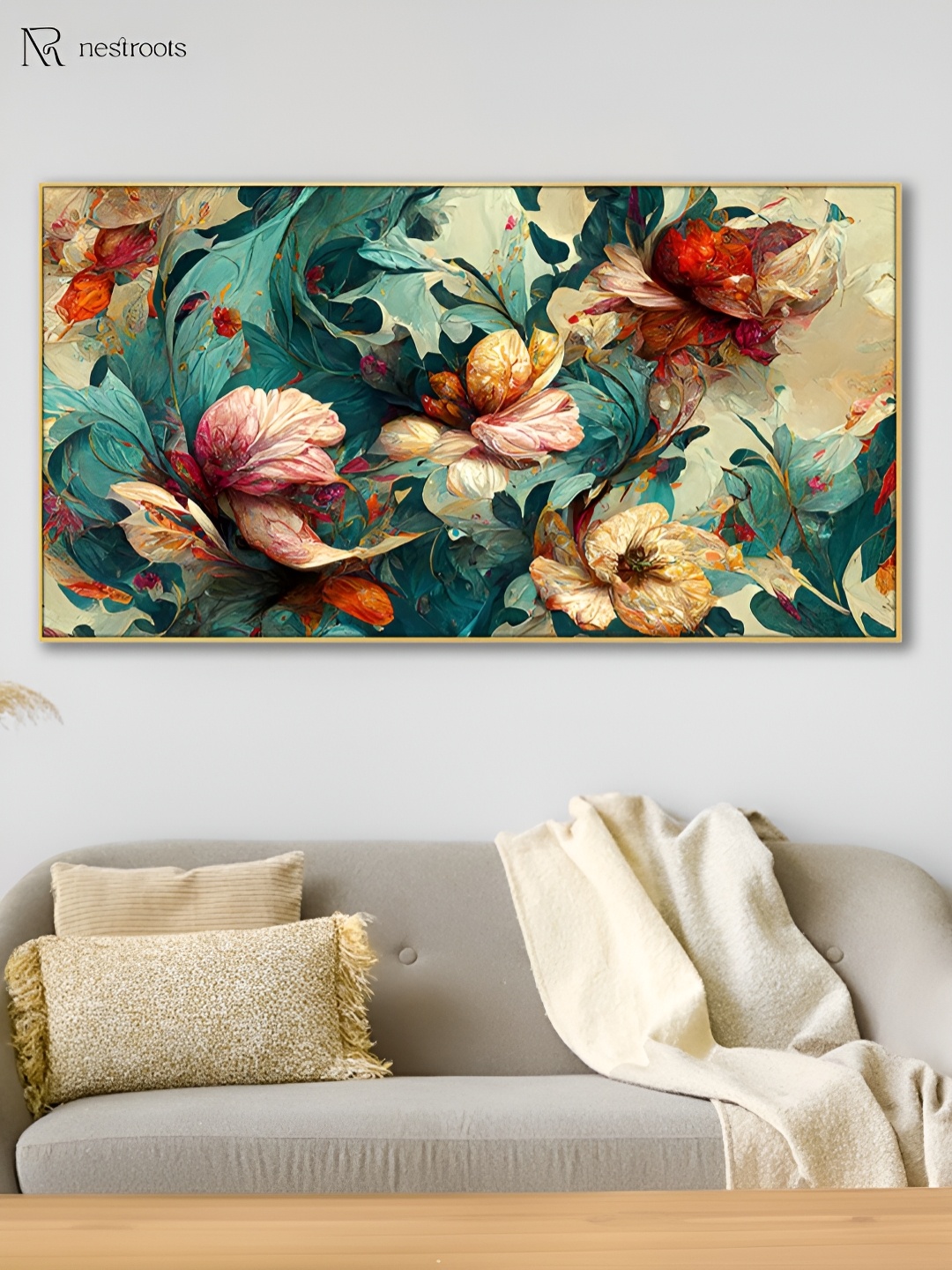 

nestroots Red & Green 1 Piece Canvas Floral and Botanical Wall Paintings