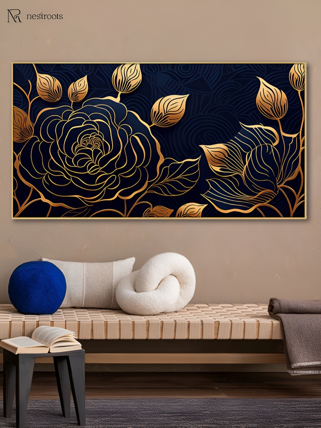 

nestroots Black & Beige 1 Piece Canvas Floral and Botanical Wall Paintings