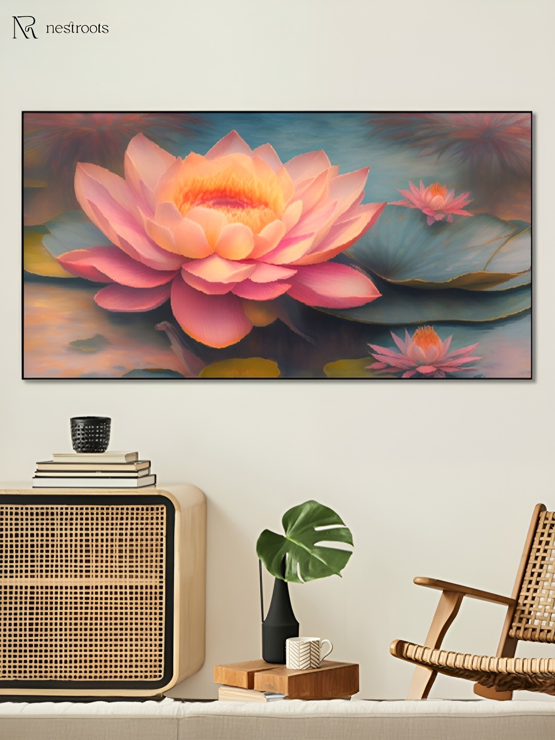 

nestroots Pink & Blue 1 Piece Canvas Floral and Botanical Wall Paintings