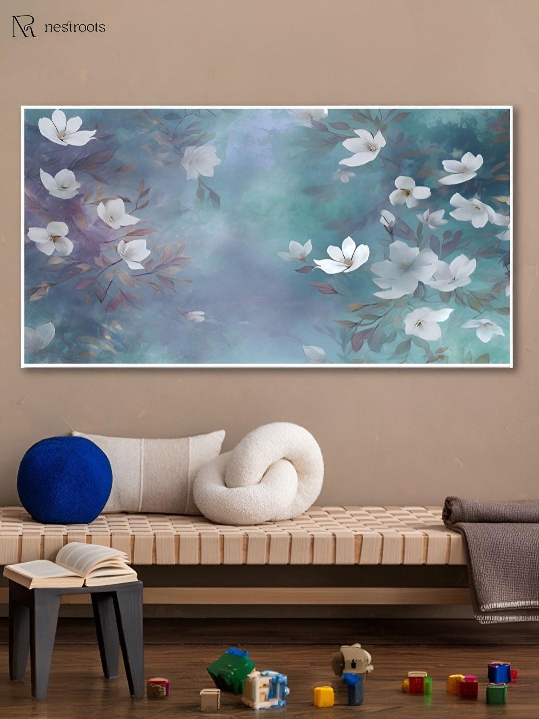 

nestroots Blue & White 1 Piece Canvas Floral and Botanical Wall Paintings