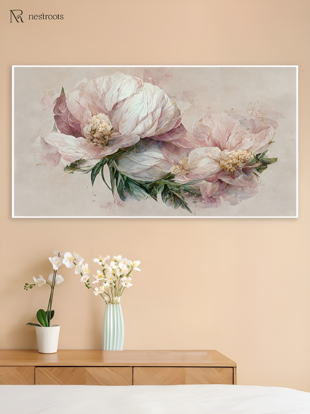 

nestroots Pink & White 1 Piece Canvas Floral and Botanical Wall Paintings