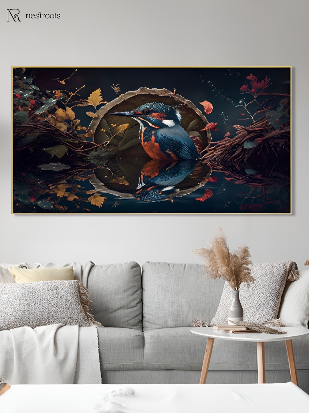 

nestroots Black & Blue 1 Piece Canvas Birds and Animals Wall Paintings