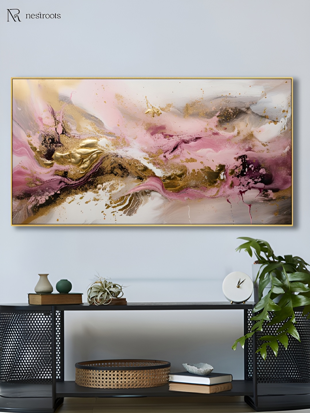 

nestroots Pink & Brown 1 Piece Canvas Abstract Wall Paintings