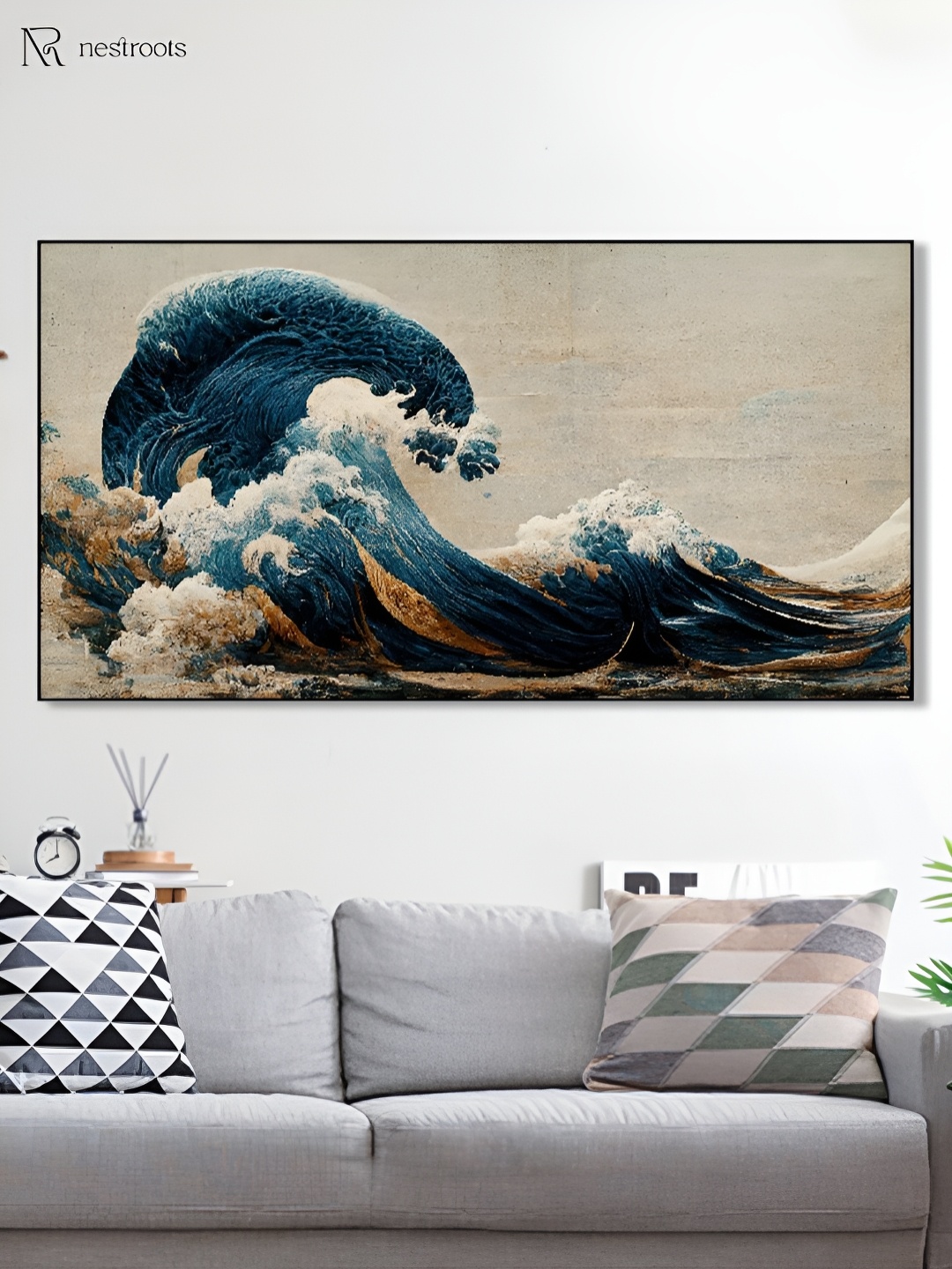 

nestroots Beige & Blue 1 Piece Canvas Other Wall Paintings
