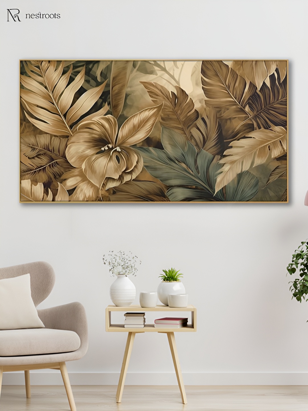 

nestroots Gold-Toned & Beige 1 Piece Canvas Floral and Botanical Wall Paintings